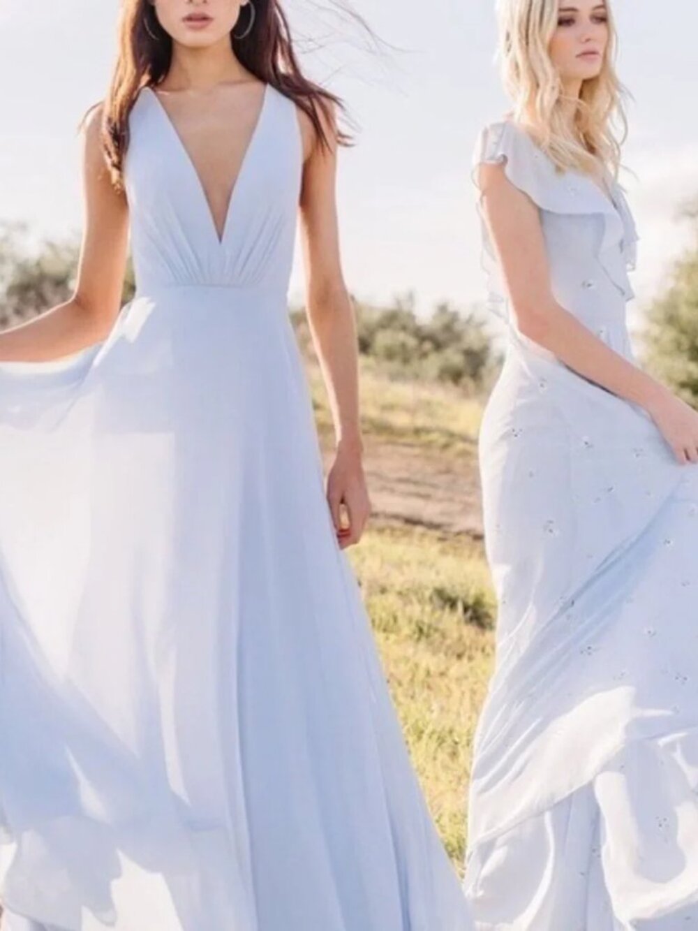 Jenny Yoo Collection: Ryan Dress Light Blue Luxe Chiffon - Size 12 Hemmed